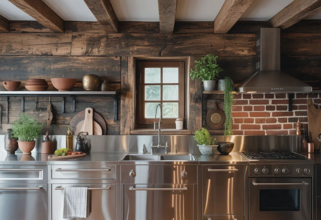 Rozsdamentes acél egy rusztikus konyhában? Senki nem gondolta volna, hogy ennyire jól működik