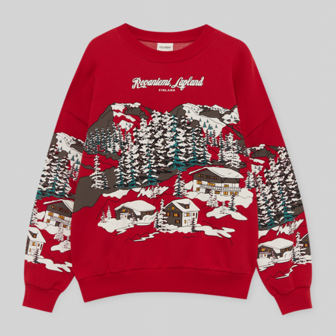 Pull & Bear Piros karácsonyi pulóver 9995 Ft