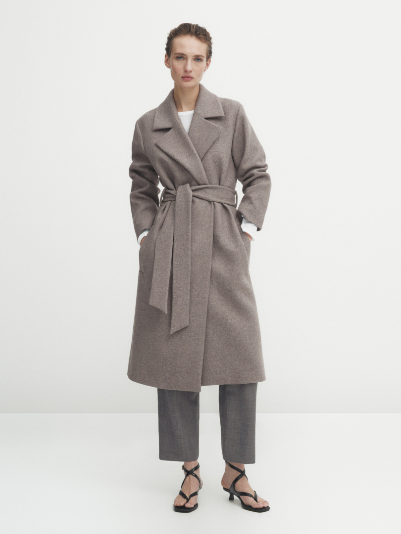 Massimo Dutti Flecked wool blend robe coat with belt 89 995 Ft