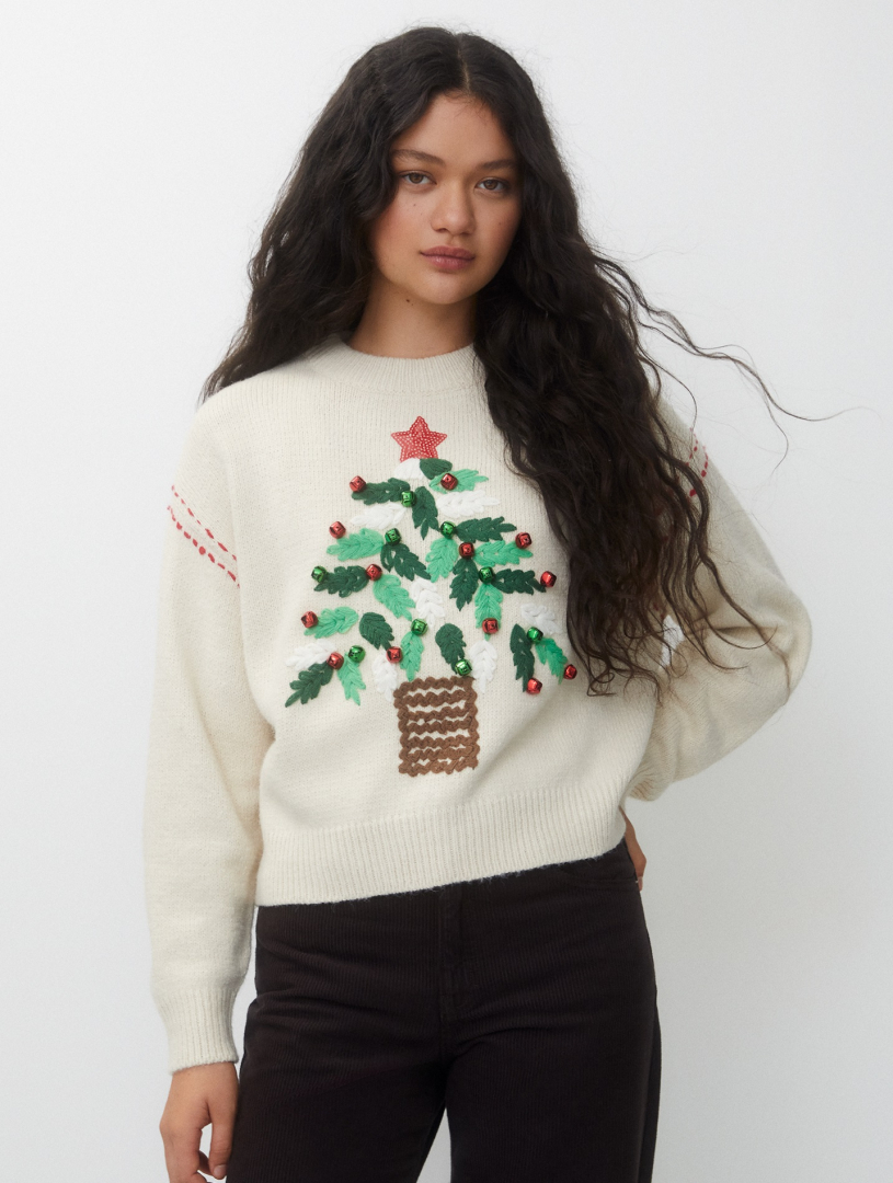 Pull&Bear Karácsonyi pulóver hímzett fával 11 995 Ft